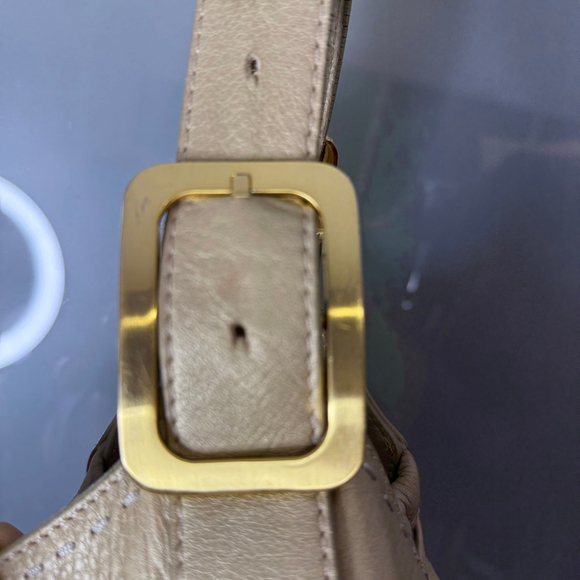 Cole Haan Metallic Beige Leather Drawstring Shoulder Bag - Picture 8 of 14